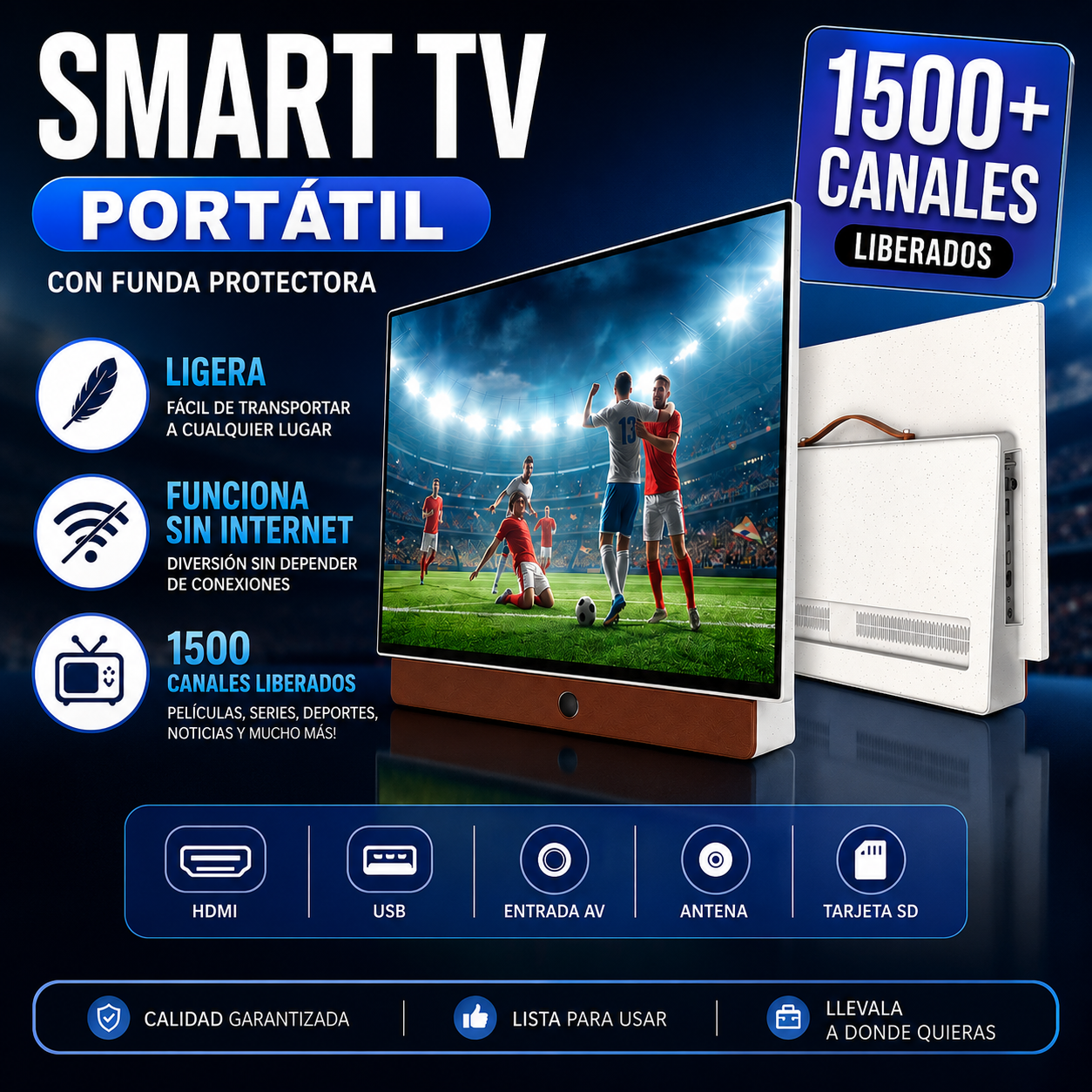 Smart TV portátil con funda protectora
