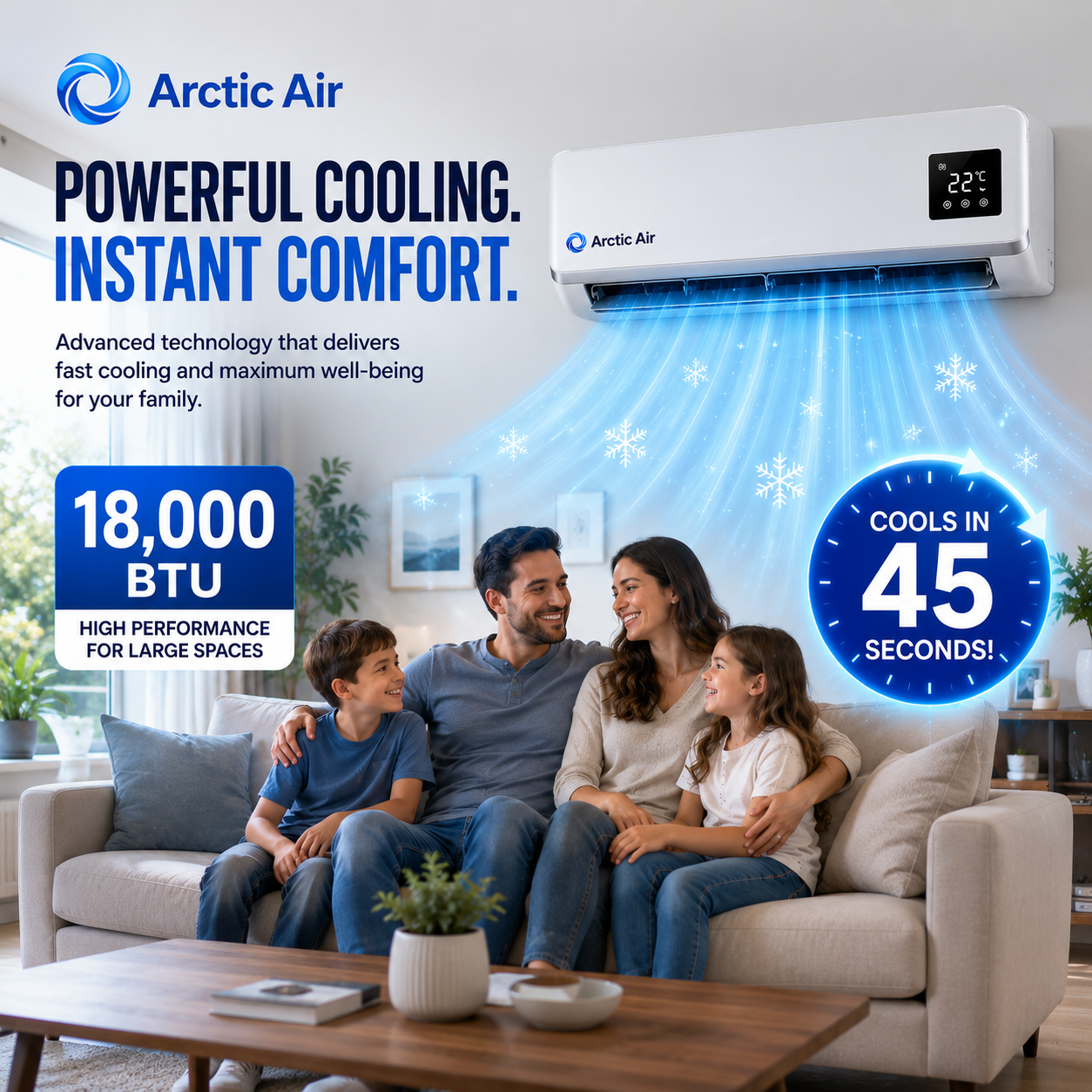 (KIT PARA CADA HABITACIÓN) 3 unidades. Arctic Air, Dual Inverter, energéticamente eficiente, autolimpiable, control remoto y por aplicación