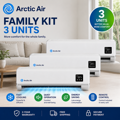 (KIT PARA CADA HABITACIÓN) 3 unidades. Arctic Air, Dual Inverter, energéticamente eficiente, autolimpiable, control remoto y por aplicación